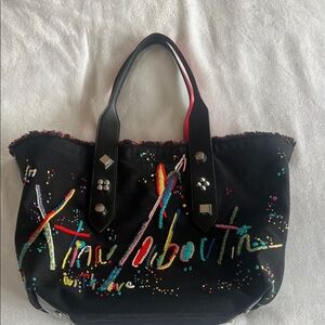 Christian Louboutin Black Tote with Multicolor Embroidery